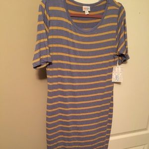 EUC LuLaRoe Julie lilac with marigold strips XL